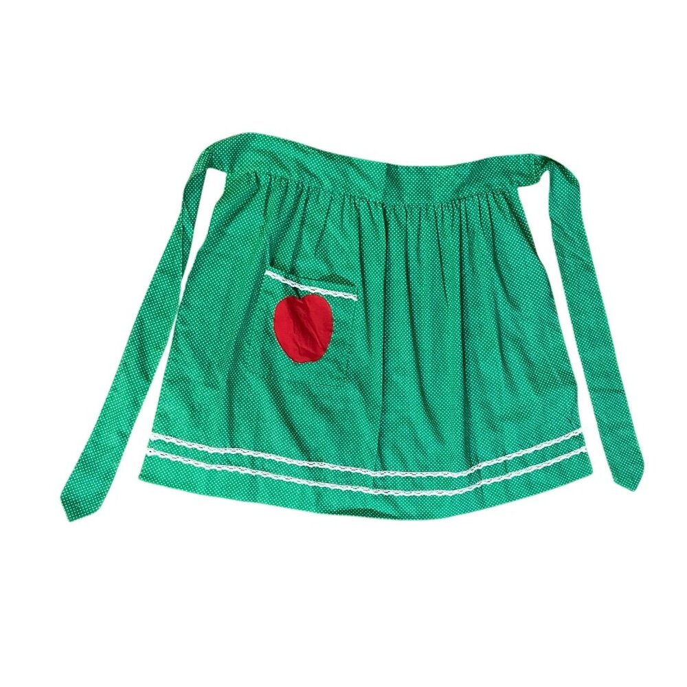 Handmade Green Polka Dot Apple Half Kitchen Apron Used - Picture 3 of 9